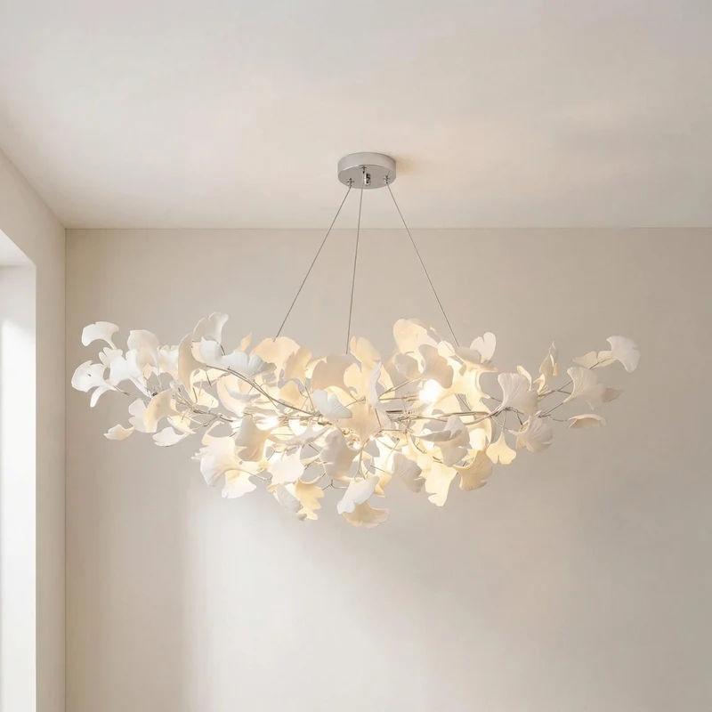 Hanglamp Gingkoblad Keramiek LED met Verstelbaar Koord voor Eetkamer Woonkamer Modern Design Scandinavisch | Sansoti