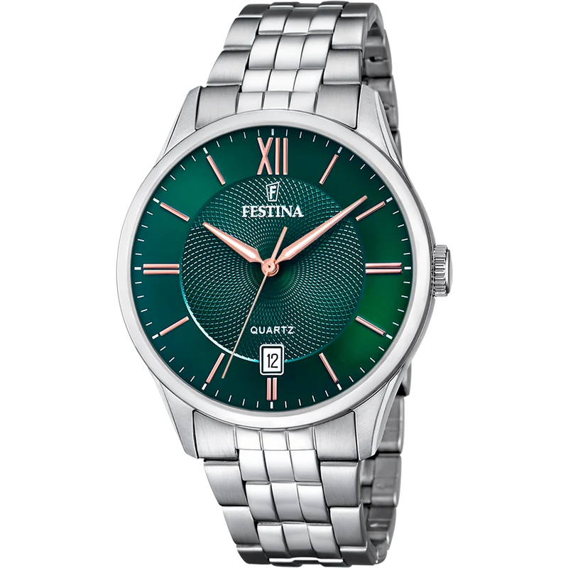 Festina Klassik F20425/7 Herrenuhr Grün • Quarzwerk Miyota • Mineralglas