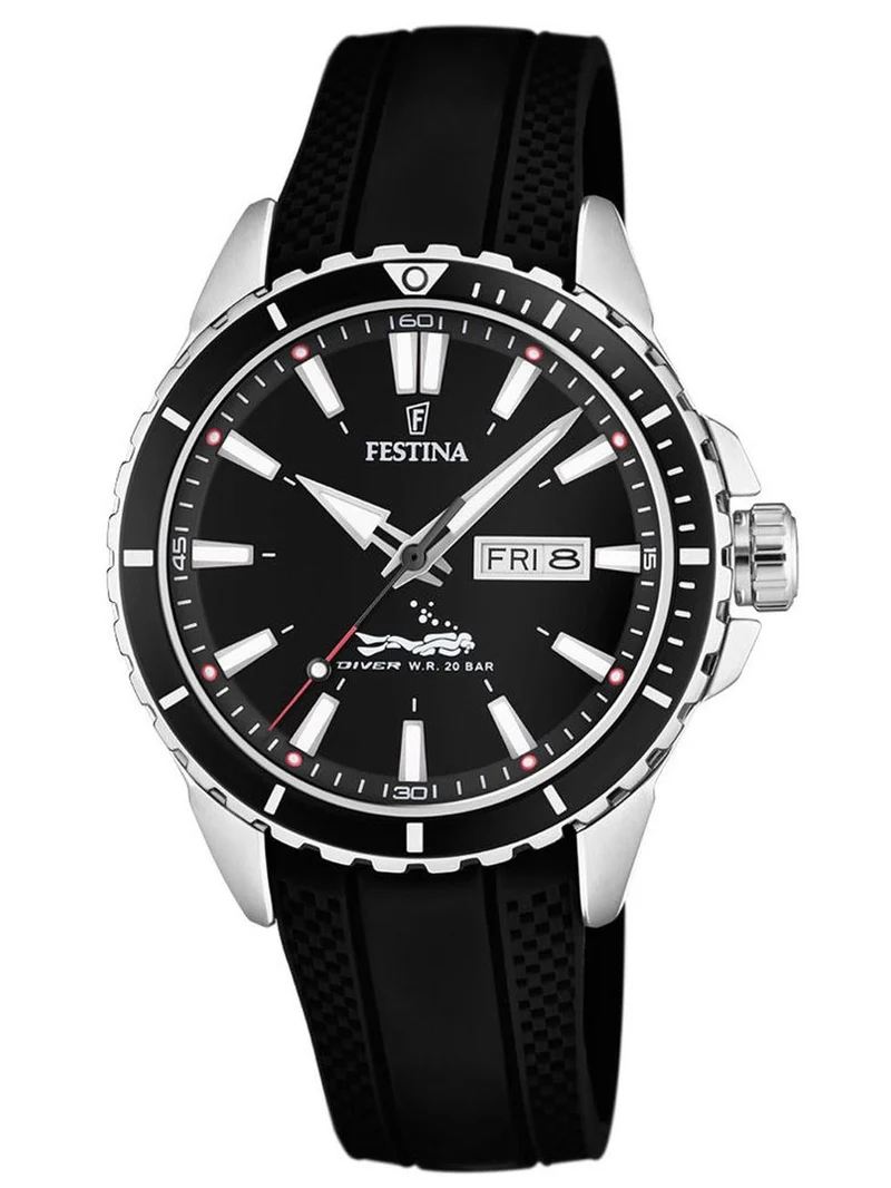 Festina Diver F20378/1 Herrenuhr Schwarz • Mineralglas • 20 ATM Wasserdicht
