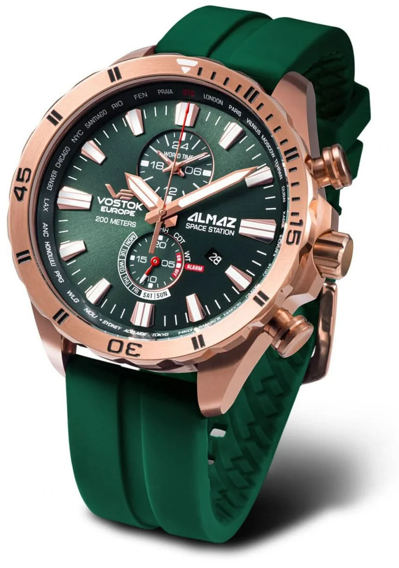 Vostok Europe Almaz YM8J-320B656S-G Herrenuhr • World Timer • 20 ATM