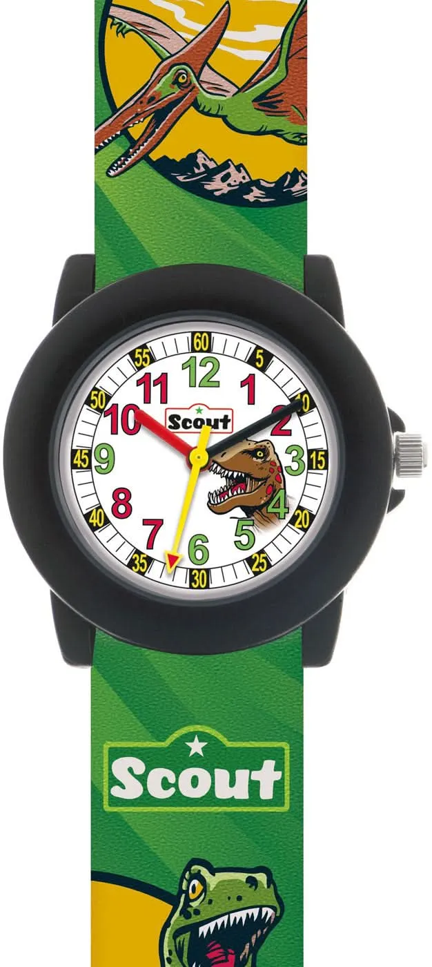 Scout Crystal Dino 280305041 Jungen-Uhr • Pädagogisch durchdachte Lernuhr • 5 Bar wasserdicht