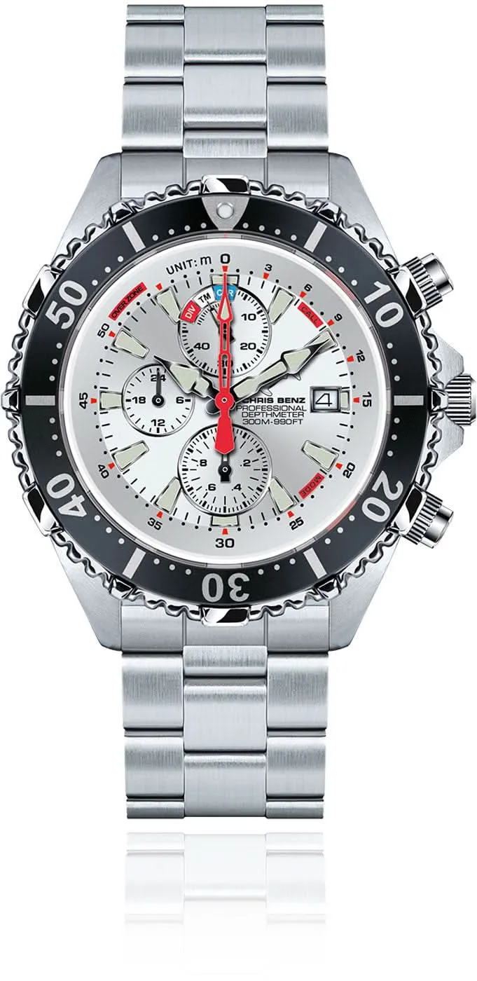 Chris Benz Depthmeter Chronograph 300M CB-C300X-SI-MB Herrenuhr • 300m Wasserdicht • Analoger Tiefenmesser