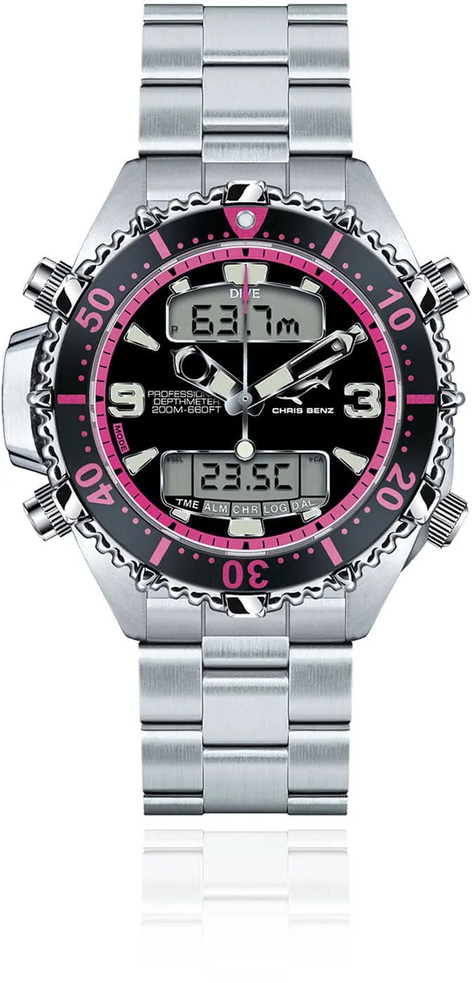 Chris Benz Depthmeter Digital 200M CB-D200X-P-MB Damenuhr • Tiefenmesser • 200m Wasserdicht