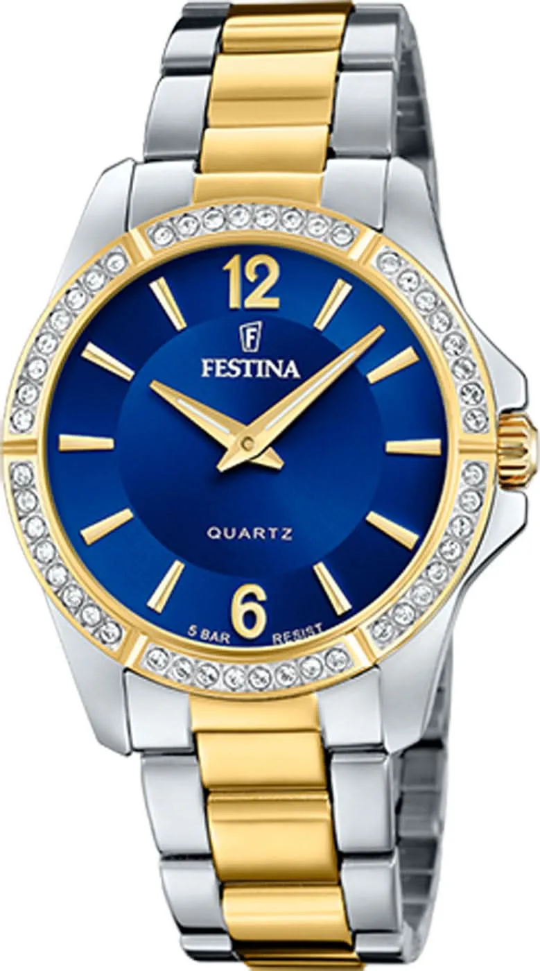 Festina Mademoiselle F20594/2 Damenuhr • Elegantes Bicolor-Design • Blaues Zifferblatt