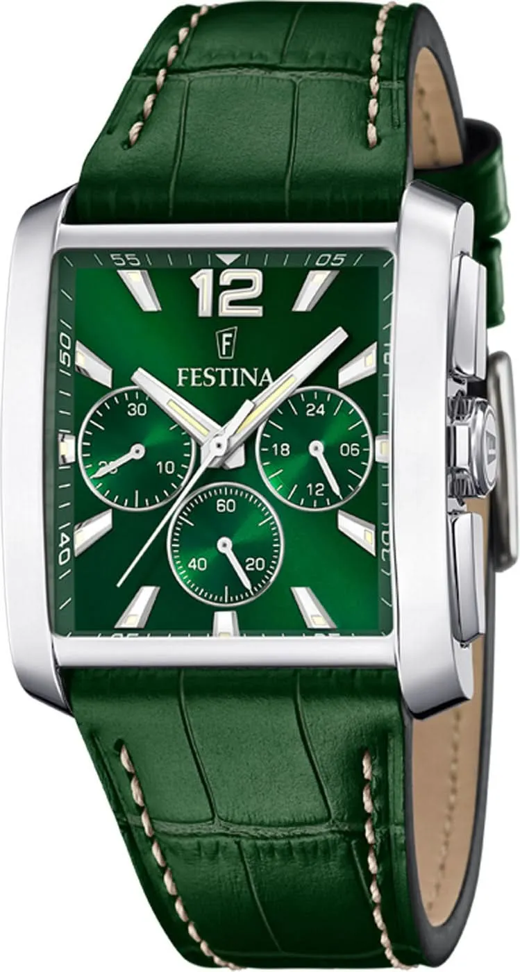 Festina On the Square F20636/3 Herrenuhr • Edelstahl • Lederarmband