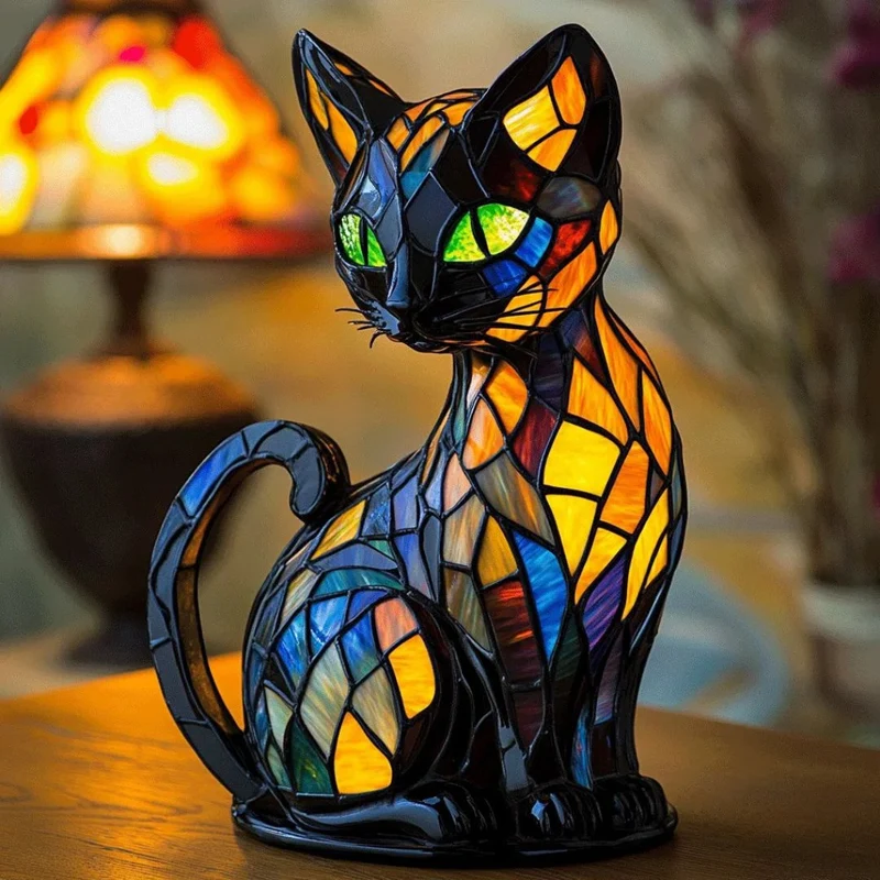 Handgemaakte Kattenlampe - Decoratieve Tafellamp met Warm Licht - Nachtlampje voor Dierenliefhebbers - Origineel Kado voor Verjaardagen en Feestdagen | Sansoti