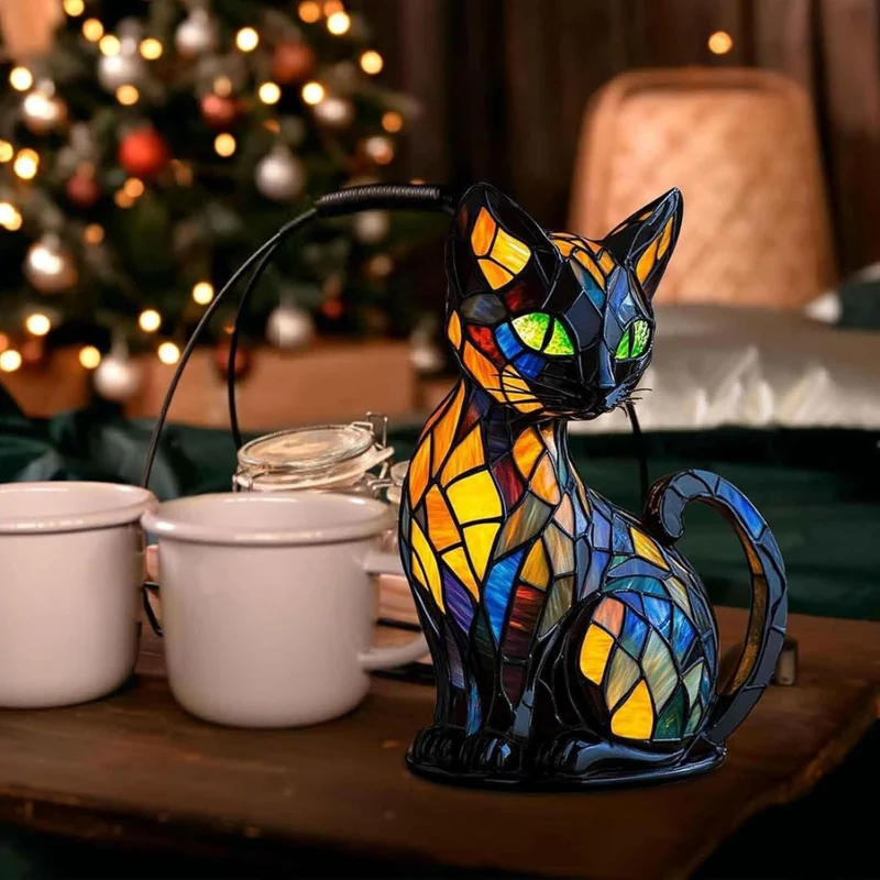 Handgemaakte Kattenlampe - Decoratieve Tafellamp met Warm Licht - Nachtlampje voor Dierenliefhebbers - Origineel Kado voor Verjaardagen en Feestdagen | Sansoti