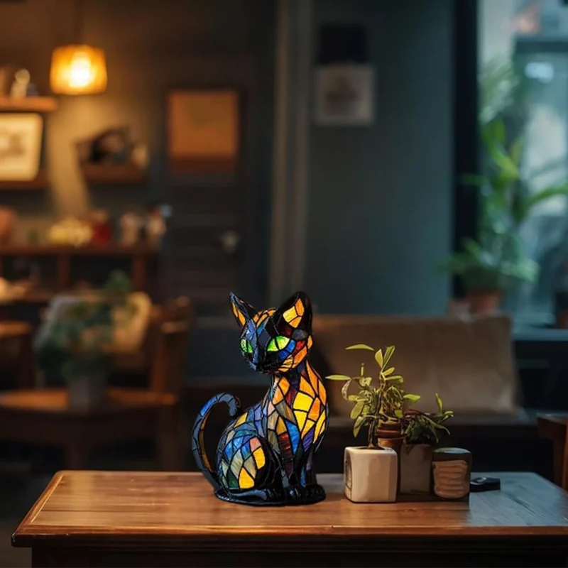 Handgemaakte Kattenlampe - Decoratieve Tafellamp met Warm Licht - Nachtlampje voor Dierenliefhebbers - Origineel Kado voor Verjaardagen en Feestdagen | Sansoti