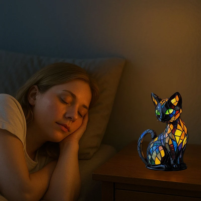 Handgemaakte Kattenlampe - Decoratieve Tafellamp met Warm Licht - Nachtlampje voor Dierenliefhebbers - Origineel Kado voor Verjaardagen en Feestdagen | Sansoti