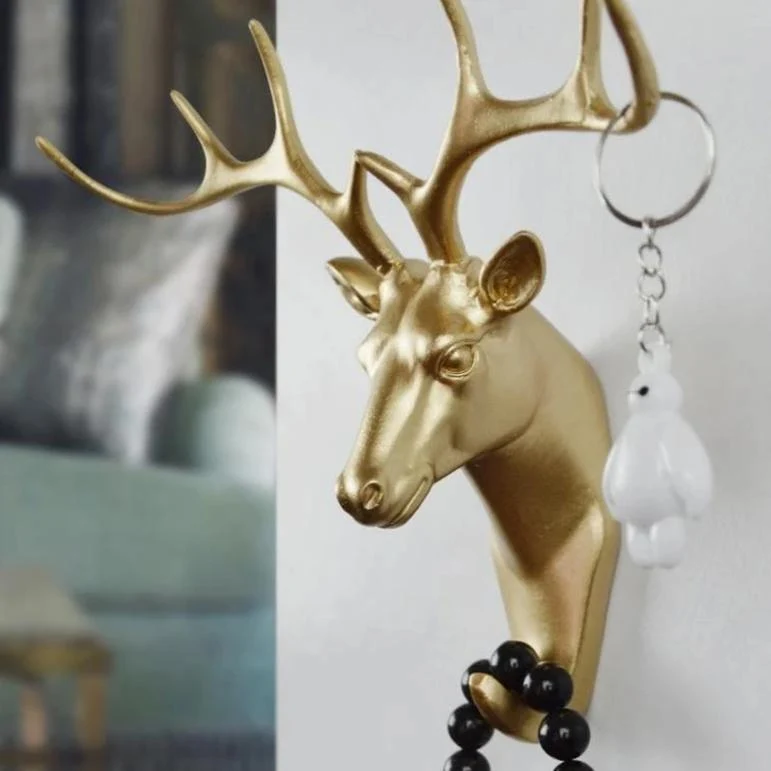 Decoratieve Dierenkop Wandhaak in Goud Wit Zwart voor Sleutels Tassen Handdoeken | Giraffehaak Olifanthaak Neushoornhaak Hert Ram Paard | Gietijzer Wanddecoratie Hal Badkamer Slaapkamer | Sansoti