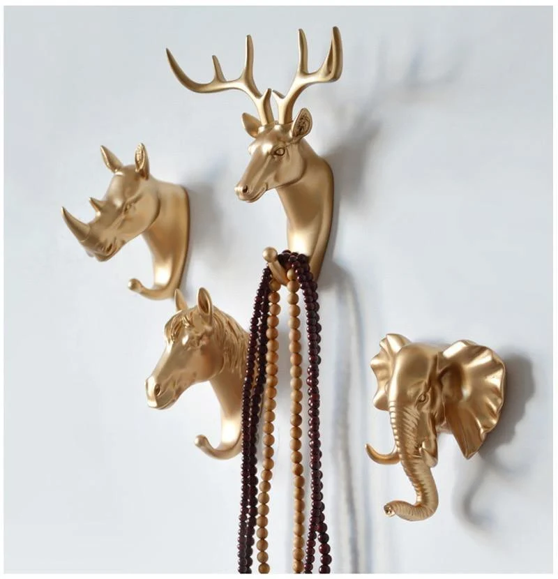 Decoratieve Dierenkop Wandhaak in Goud Wit Zwart voor Sleutels Tassen Handdoeken | Giraffehaak Olifanthaak Neushoornhaak Hert Ram Paard | Gietijzer Wanddecoratie Hal Badkamer Slaapkamer | Sansoti