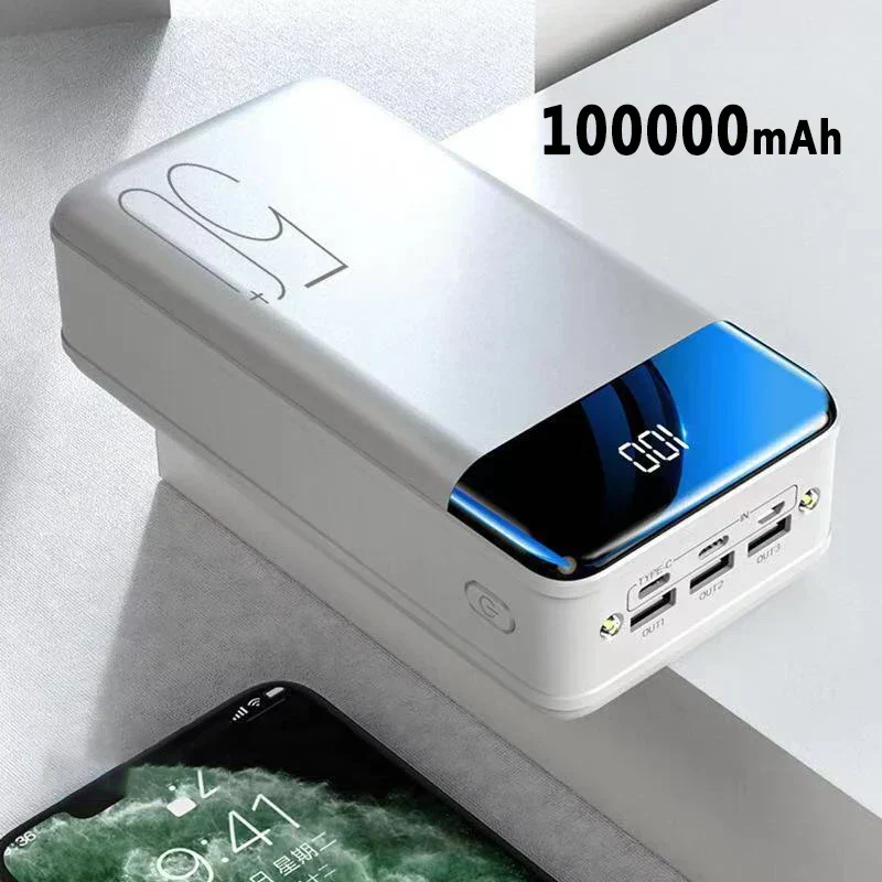 Draagbare Accu 50.000mAh Zwart Wit Snelladen Smartphones Tablets Laptops Powerbank Onderweg Reizen Meerdere Oplaadbeurten Universeel Noodstroom | Sansoti