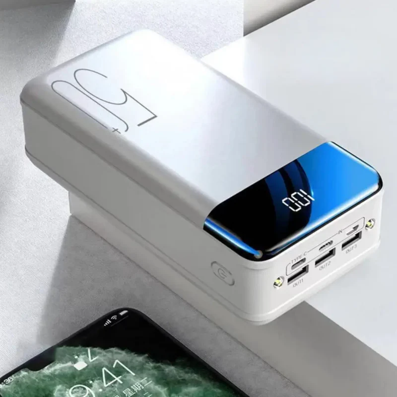 Draagbare Accu 50.000mAh Zwart Wit Snelladen Smartphones Tablets Laptops Powerbank Onderweg Reizen Meerdere Oplaadbeurten Universeel Noodstroom | Sansoti