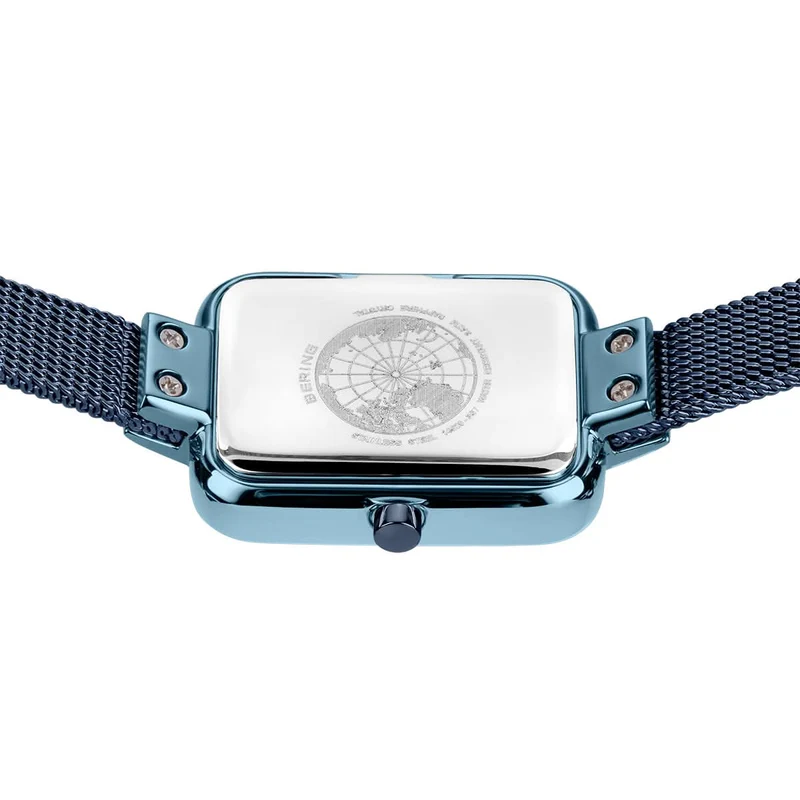 Bering Petite Square 14520-398 Damenuhr • Kratzfestes Saphirglas • Blaues Milanaise-Armband