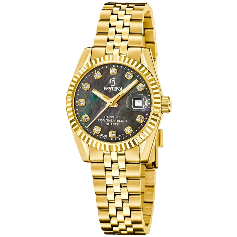 Festina Swiss Made Classic Steel F20089/3 Damenuhr Goldfarben • Saphirglas • Edelstahlgehäuse