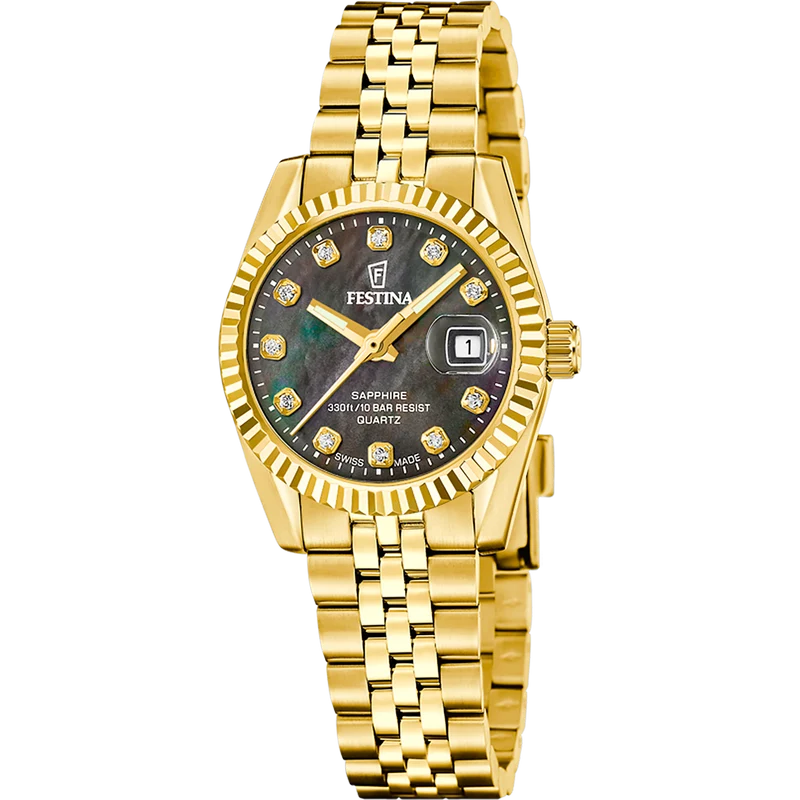 Festina Swiss Made Classic Steel F20089/3 Damenuhr Goldfarben • Saphirglas • Edelstahlgehäuse