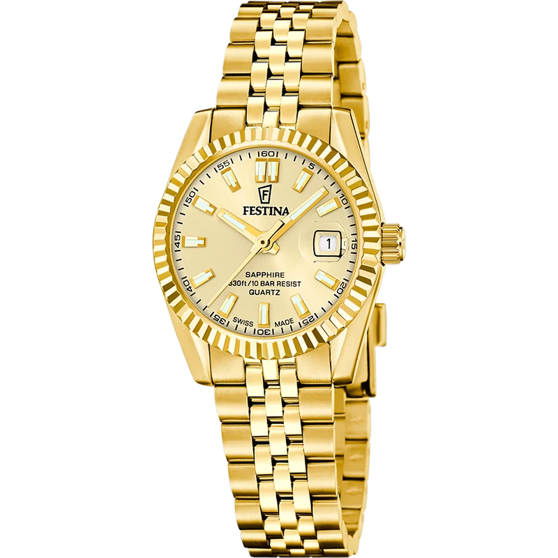 Festina Swiss Made Classic Steel F20089/2 Damen Armbanduhr • Saphirglas • 10 bar wasserdicht