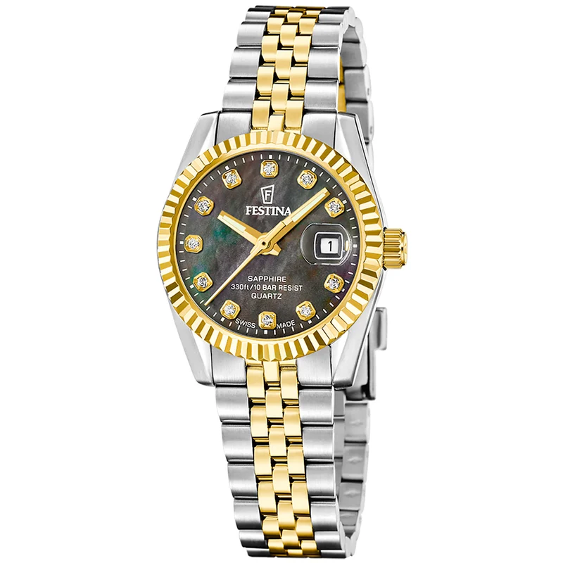 Festina Swiss Made Classic Steel F20088/5 Damenuhr Bicolor Schwarz • Saphirglas • 10 bar