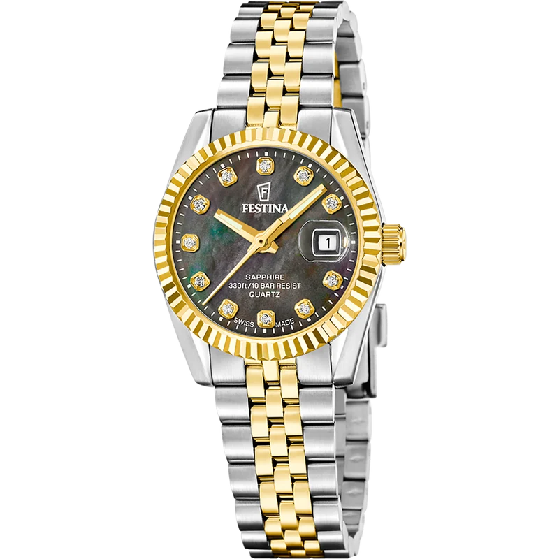 Festina Swiss Made Classic Steel F20088/5 Damenuhr Bicolor Schwarz • Saphirglas • 10 bar