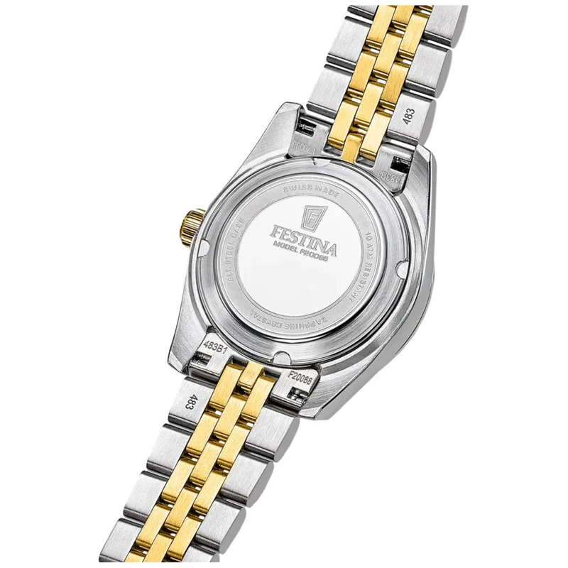 Festina Swiss Made Classic Steel F20088/4 Damenuhr Bicolor/Moosgrün • Saphirglas • Swiss Made