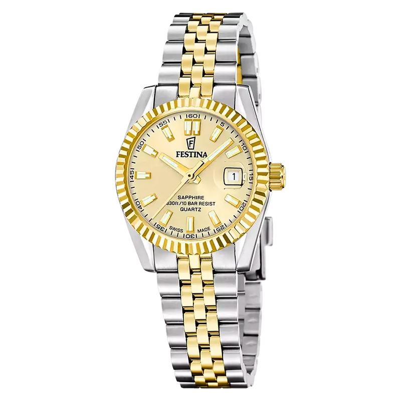 Festina Classic Swiss Made F20088/2 Damen Armbanduhr Gold • Saphirglas • Swiss Made