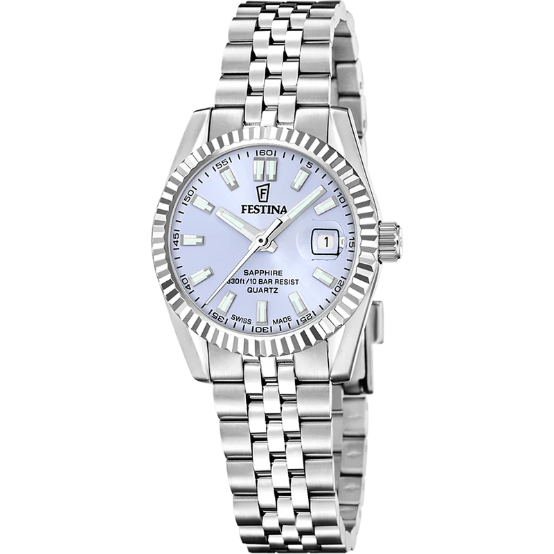 Festina Swiss Made Classic F20087/3 Damen Armbanduhr Hellblau • Saphirglas • Edelstahlarmband