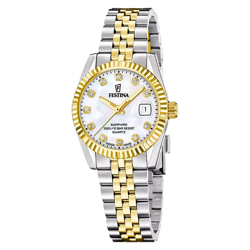 Festina Classic Swiss Made F20088/1 Damen Armbanduhr Gold • Saphirglas • Swiss Made Quarzwerk