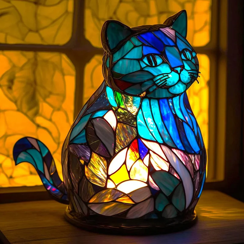 Decoratieve Tafellamp Glas Tiermotief LED-verlichting 20x15x12cm Handgemaakt Buntglas Sfeerlamp Woonkamer | Sansoti