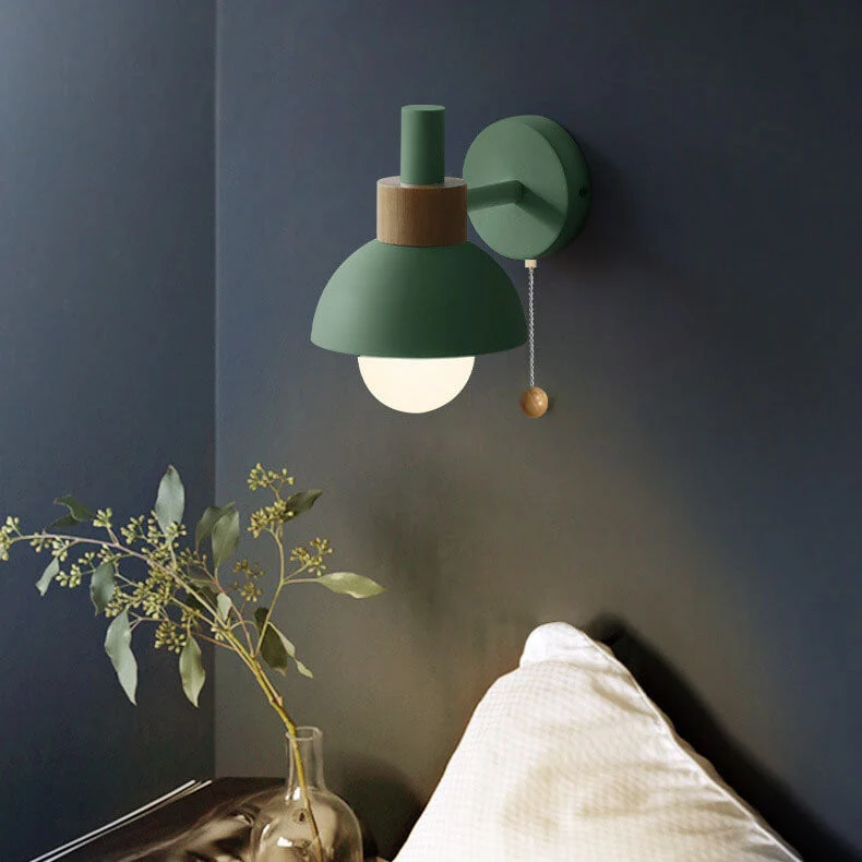 Wandlamp met Trekkoord en Bolvormige Kap voor Slaapkamer Leeshoek Woonkamer Sfeerlicht Scandinavisch | Sansoti
