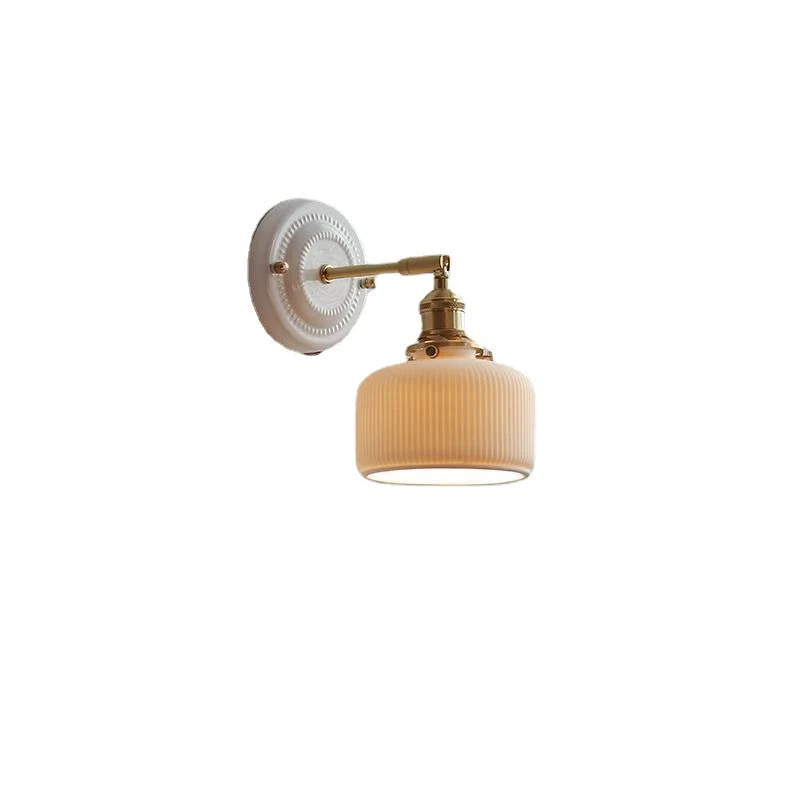 Wandlamp Vintage Plissé Kap Messing Arm Keramiek Slaapkamer Woonkamer Studeerkamer Sfeerverlichting Retro | Sansoti