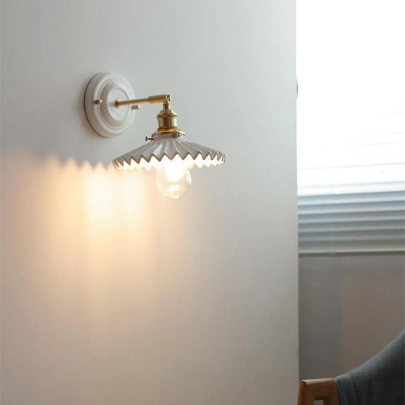 Wandlamp Vintage Plissé Kap Messing Arm Keramiek Slaapkamer Woonkamer Studeerkamer Sfeerverlichting Retro | Sansoti
