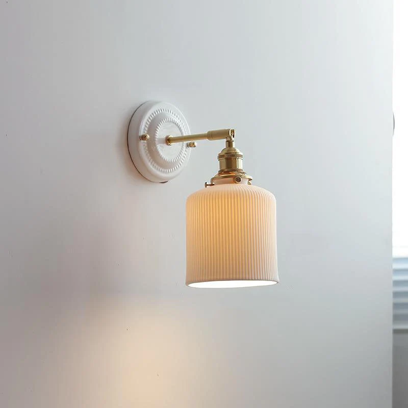 Wandlamp Vintage Plissé Kap Messing Arm Keramiek Slaapkamer Woonkamer Studeerkamer Sfeerverlichting Retro | Sansoti