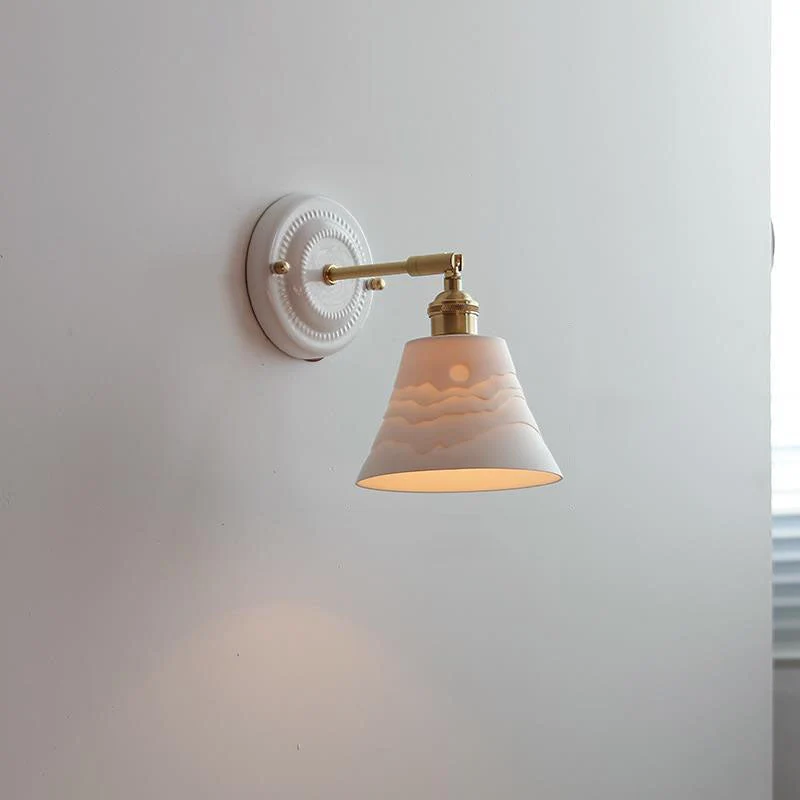 Wandlamp Vintage Plissé Kap Messing Arm Keramiek Slaapkamer Woonkamer Studeerkamer Sfeerverlichting Retro | Sansoti
