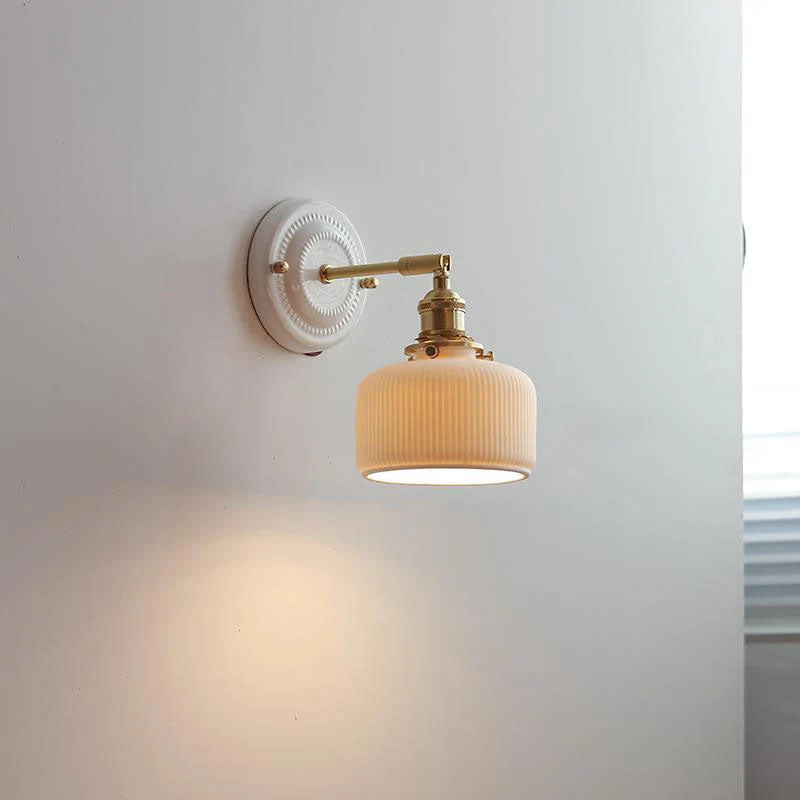 Wandlamp Vintage Plissé Kap Messing Arm Keramiek Slaapkamer Woonkamer Studeerkamer Sfeerverlichting Retro | Sansoti