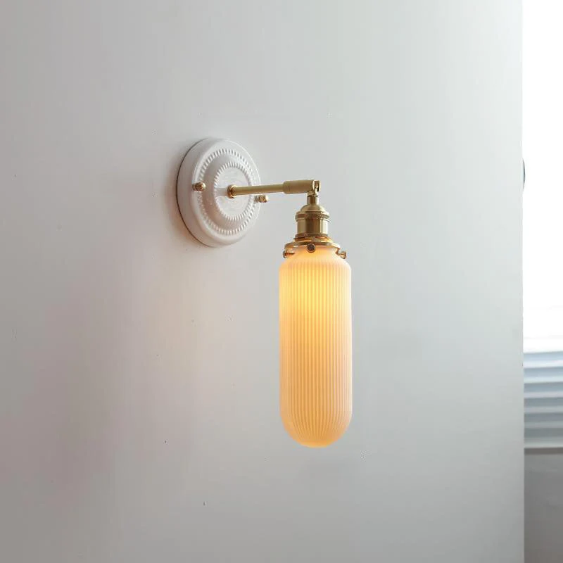 Wandlamp Vintage Plissé Kap Messing Arm Keramiek Slaapkamer Woonkamer Studeerkamer Sfeerverlichting Retro | Sansoti