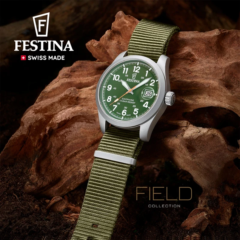Festina Swiss Made Field F20082/2 Herrenuhr Grün • Saphirglas mit Entspiegelung • Super-LumiNova & 10 ATM