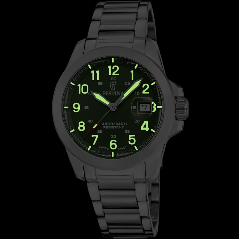 Festina Swiss Made Field F20081/3 Herrenuhr • Saphirglas mit Entspiegelung • 3 Wechselarmbänder