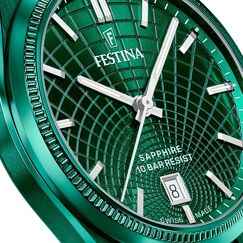 Festina Swiss Made F20079/1 Rive Herrenuhr Grün • Saphirglas • Automatikwerk