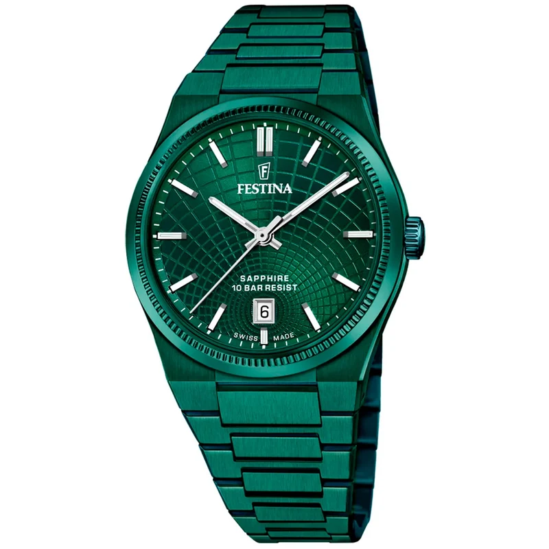 Festina Swiss Made F20079/1 Rive Herrenuhr Grün • Saphirglas • Automatikwerk