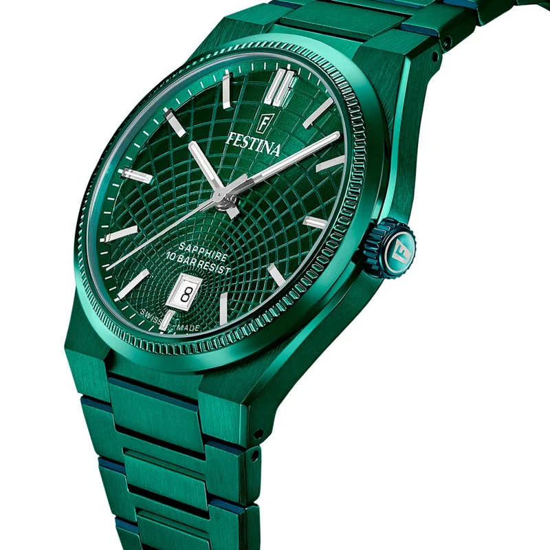 Festina Swiss Made F20079/1 Rive Herrenuhr Grün • Saphirglas • Automatikwerk