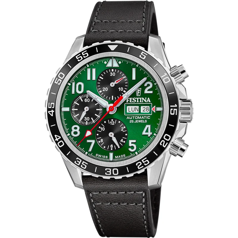 Festina Swiss Made F20056/2 Herrenuhr Grün • Automatikwerk Valjoux 7750 • Saphirglas