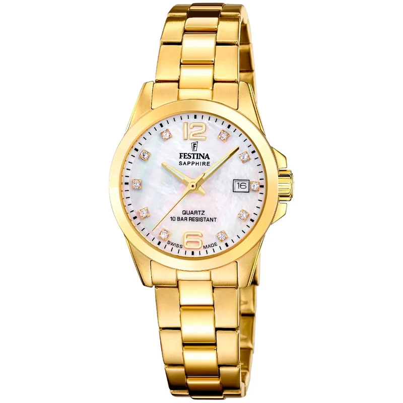 Festina F20050/1 Damenuhr Goldfarben • Schweizer Quarzwerk • Perlmutt-Zifferblatt