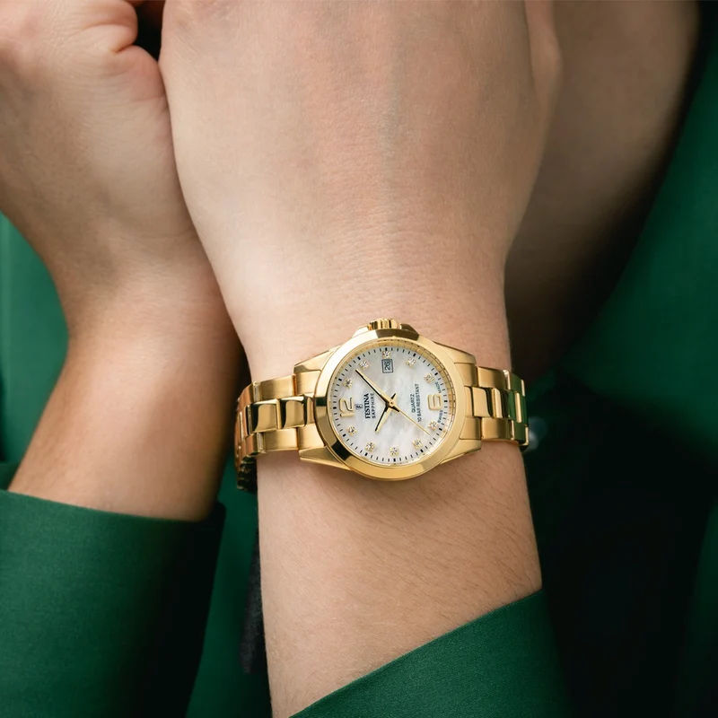 Festina F20050/1 Damenuhr Goldfarben • Schweizer Quarzwerk • Perlmutt-Zifferblatt