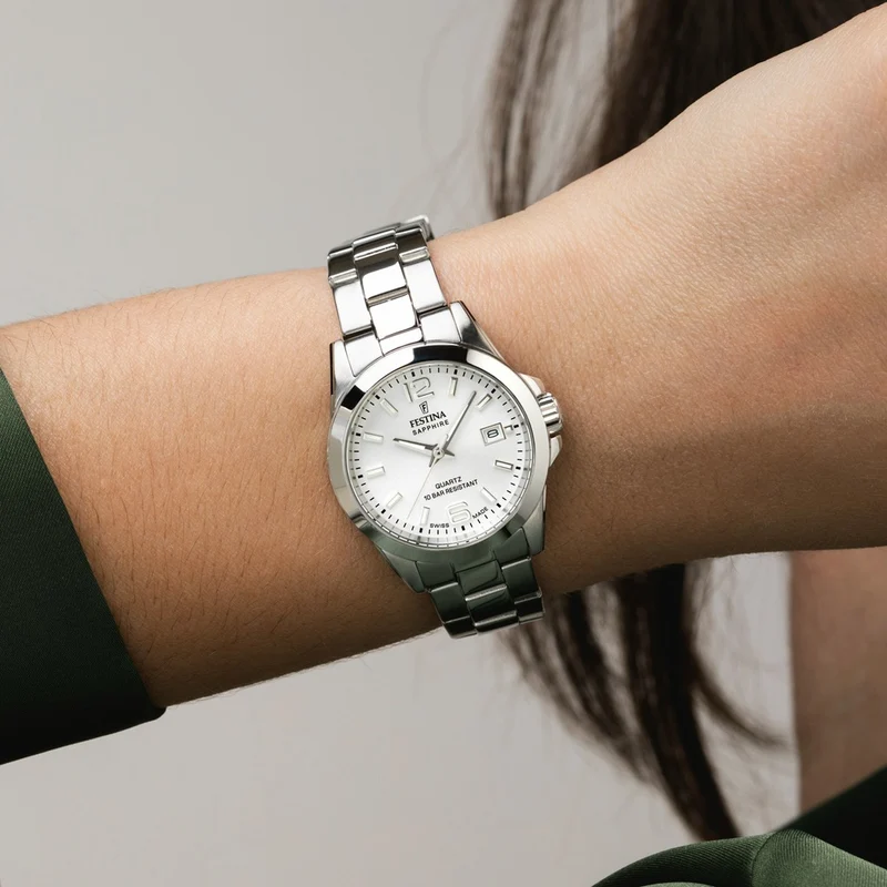 Festina Swiss Made F20049/1 Damenuhr • Schweizer Uhrwerk • Silberfarbenes Design