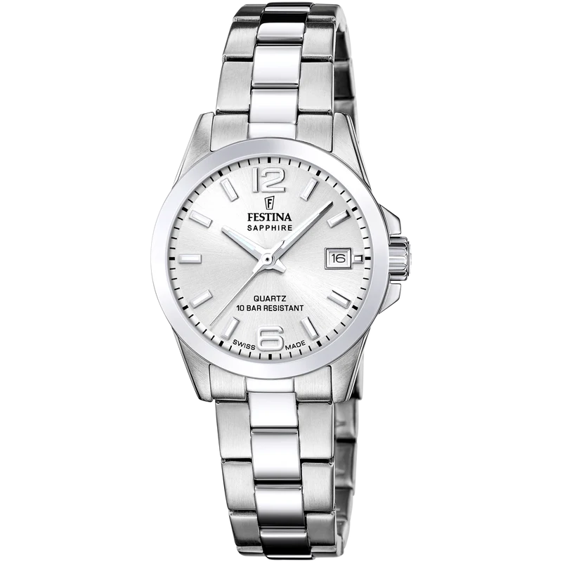 Festina Swiss Made F20049/1 Damenuhr • Schweizer Uhrwerk • Silberfarbenes Design