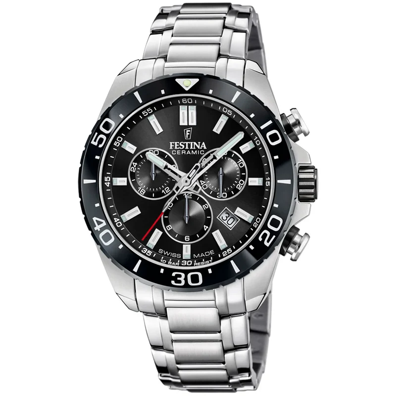 Festina Ceramic Chrono F20042/4 Herrenuhr Schwarz • Saphirglas • Chronograph Swiss Made