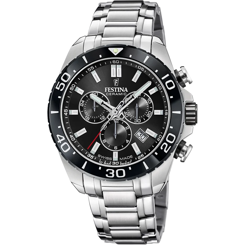 Festina Ceramic Chrono F20042/4 Herrenuhr Schwarz • Saphirglas • Chronograph Swiss Made