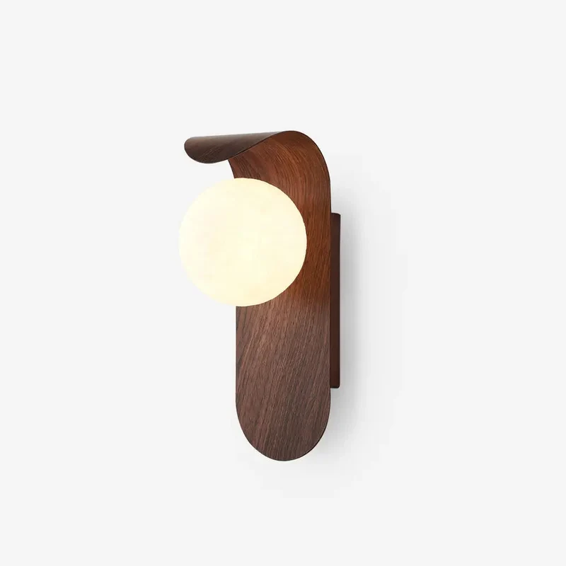 Wandlamp met Bol Kap G9 Fitting Walnoot Hout LED Verlichting Slaapkamer Gang Traphal Warm Licht Japandi Stijl | Sansoti