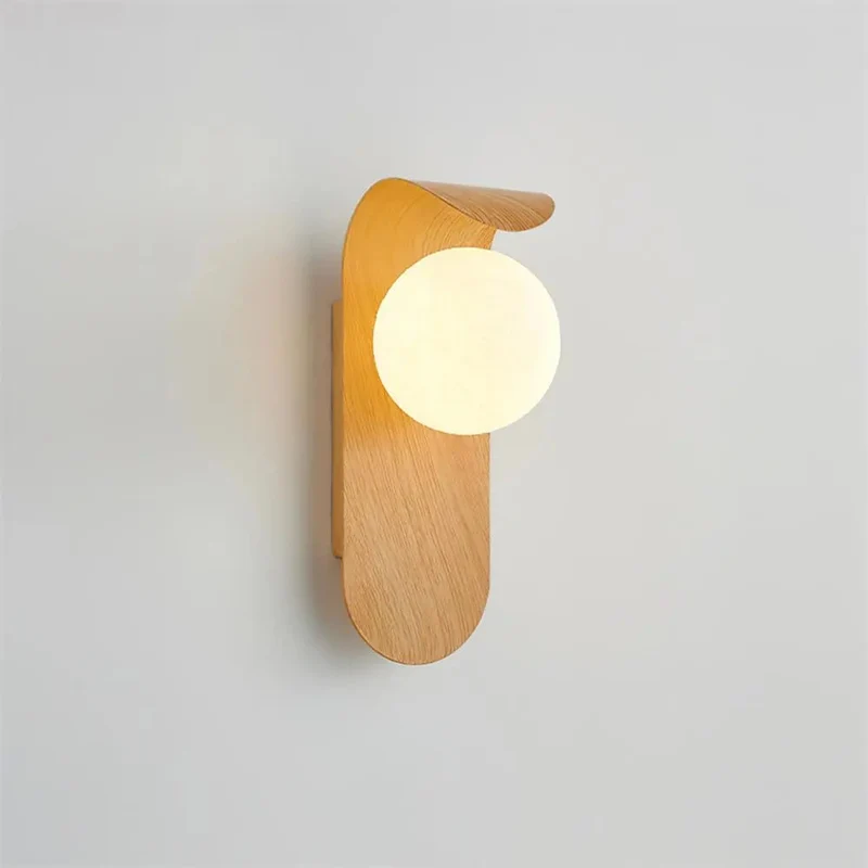 Wandlamp met Bol Kap G9 Fitting Walnoot Hout LED Verlichting Slaapkamer Gang Traphal Warm Licht Japandi Stijl | Sansoti