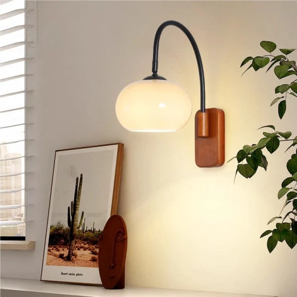 Draaibare Glazen Wandlamp met Verstelbare Bolspot E27 LED Verlichting voor Sfeervol Leeshoekje en Interieur | Sansoti